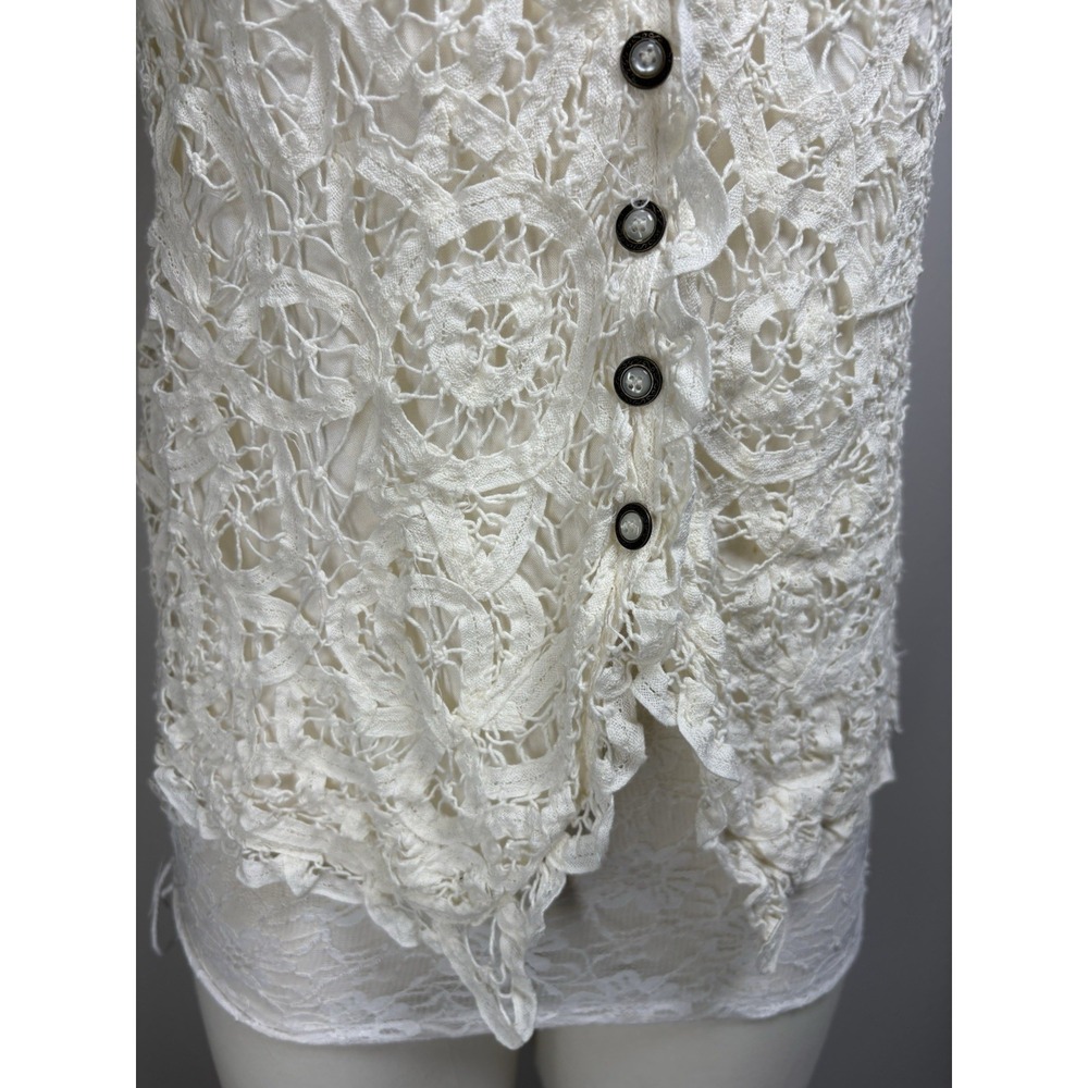 Vintage Christine Parker Women M Cream Vest Cottagecore Crochet Lace - Picture 4 of 14